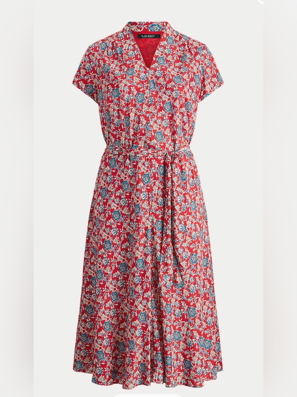 Lauren Ralph Lauren Floral Crepe Midi Dress in Red Size 14